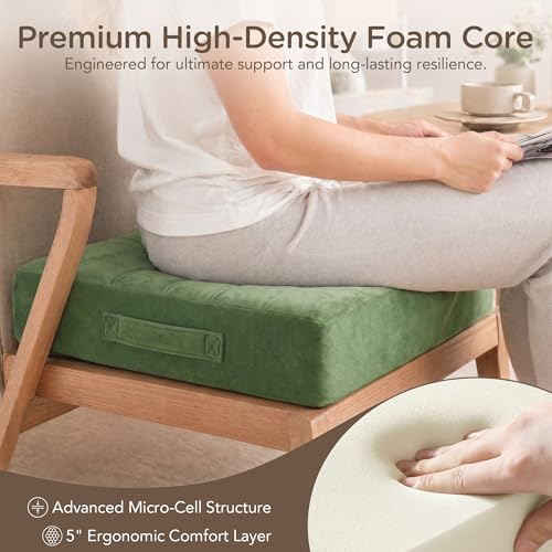 Codi Thick Replacement Couch Cushions 2 Sets, Upholstery Foam with Washable Covers for Sofa Cushion Chair Meditation - 24 × 24 × 5 Inch, High Density Foam, Green - color: Green, size: 24 Inch (Pack of 2)
