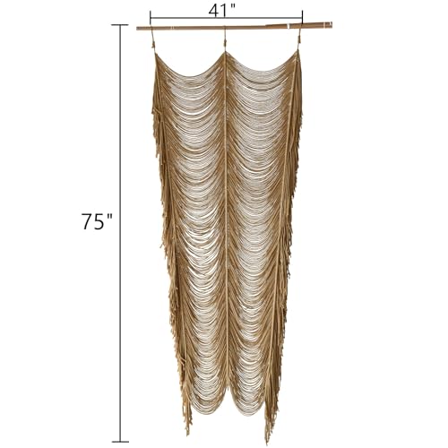 Macrame Curtain Boho Curtain Room Divider Doorway Wall Decor Fiber Yarn Art Craftsmanship Bedroom Wedding Backdrop 41" W x 75" L（1 Panel - color: Khaki1