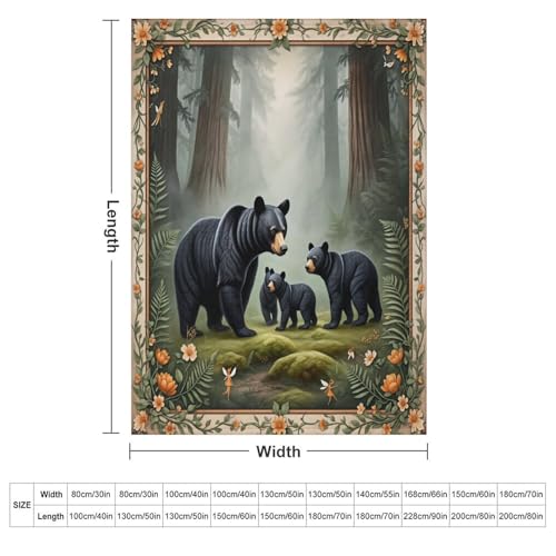 Fantasy Black Bear Forest Tree Flower Super Soft Throw Blanket, Mystical Fairy Green Flannel Fleece Decorative Throw for Sofa Couch Bedroom Decor Outdoor Use 30"x40" - color: Fantasy Black Bear Forest Tree Flower, size: 30"x40"