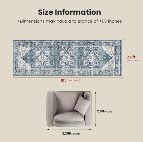 AMADA HOMEFURNISHING 2'6"x8' Washable Area Rug, Low-Profile Entryway Rug with Non-Slip Backing & Durable Edge Binding, Vintage Rug Pattern, Small Rugs for Entryway, Kitchen & Living Room - color: Blue, size: 2'6" x 8' (Runner)