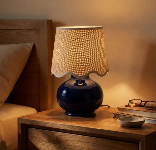 Benton Ceramic Table Lamp with Fabric Shade – 13" Bedside Accent Lamp for Bedroom, Living Room & Nightstand (Navy) - color: Navy