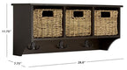 SAFAVIEH Home Collection - Finley Dark Chocolate Brown Wall Mounted 3-Basket Storage Rack with Hooks & Seagrass Baskets (HAC5700D) - color: Dark Chocolate