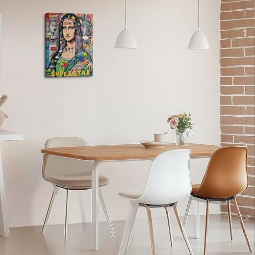 Funny Mona Lisa Canvas Wall Art, Mona Lisa Classical Painting Picture Graffiti Wall Decor, Street and Graffiti Art Vintage Whimsical Poster Print for Bathroom Living Room Home Decor 11.5x15 Inch - color: Multi 1394