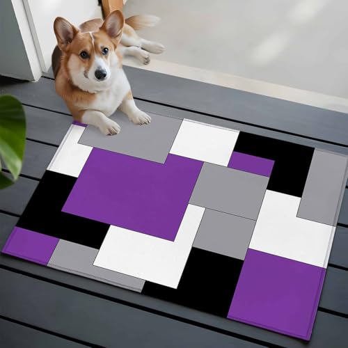 Abstract Art 2x3 Small Rug for Entryway Kitchen Front Door, Patchwork Purple Black and Grey Washable Throw Rug Absorbent Non-Slip Indoor Floor Mat for Kitchen Entrance Dog Home Office Decor - color: Turquoise, size: 2' x 3' (Rectangular)