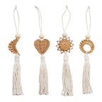 4Pcs Handwoven Wall Decor with Fringed Tassels for Living Room Bedroom Accents Artisanal Rattan Cotton Rope Wall Art Craft