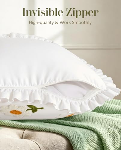 Embroidered Throw Pillow Cover - 18x18 Decorative Pillow Cover with Zipper Aesthetic Cute Design Boho Spring Summer Throw Pillowcase for Living Room Couch Sofa Bed, Ruffle Daisy - color: Ruffle-daisy, size: 18" x 18" (Pack of 1)