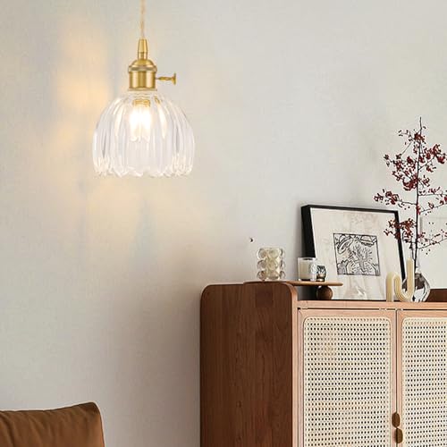 Plug in Pendant Light Fixtures, Hanging Light Fixture Vintage Glass Pendant Light, Mini Transparent Tulip Hanging Lamp, Pendant Lighting for Kitchen Island, Bedroom, Dining Room, Living Room - color: Tulip Transparent