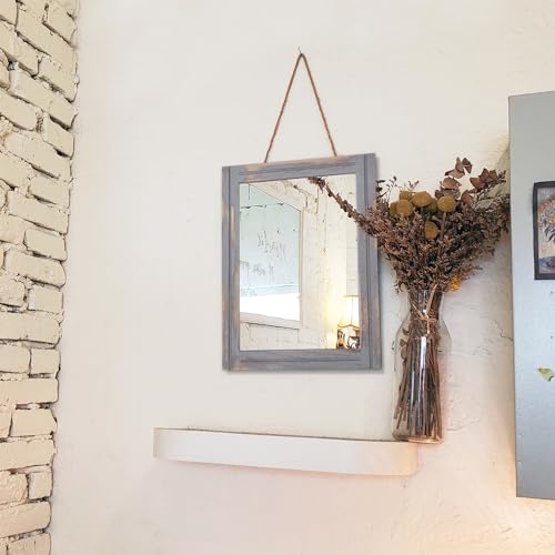 AAZZKANG Wood Framed Mirror Rectangular Rustic Wall Mirrors Decorative Small for Farmhouse Bathroom Living Room Bedroom Grey - color: Rustic Grey, size: 16"L x 12"W