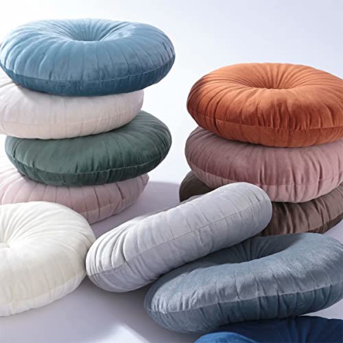 HLOVME Round Pillow Cushion for Couch Velvet Decorative Small Throw Pillow Solid Color for Living Room Bed Floor 13.7”, Pink - color: Pink