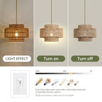 12.4” Boho Rattan Chandelier Light Fixture, 1-Light Hand Woven Pendant Light Fixture Farmhouse Rustic Hanging Lamp for Kitchen Island Bedroom, Dining Room, Living Room, Entryway, Foyer - color: Brown, size: 12.4" 1-Light