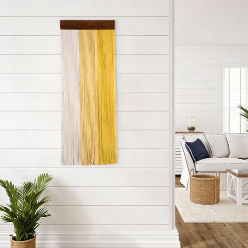 SCECALA Yellow Small Macrame Wall Hanging Tapestry, Boho Hanging Macrame Yellow Wall Art Boho Yarn Handmade Long Tapestry for Living Room Bedroom Modern Home Decor, 30.7x11.8 inch - color: Light Yellow
