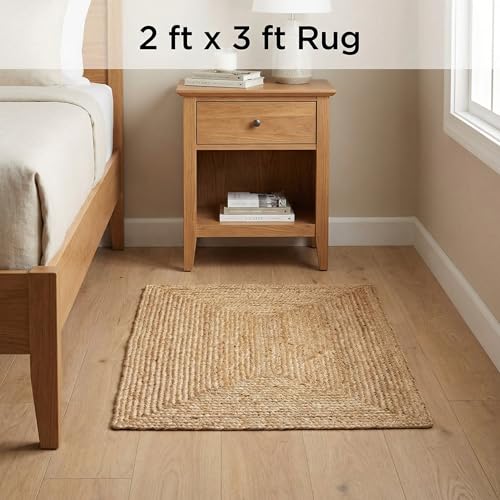Super Area Rugs Farmhouse Jute Braided Rug - Reversible Natural Fiber- Eco Friendly Rug for Living Room - Kitchen - Entryway Hand Woven, Natural, Rectangle 2' X 3' - color: Natural, size: 2' x 3' (Rectangular)