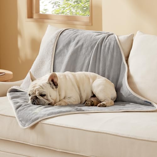 Bedsure Waterproof Dog Blankets for Medium Dogs - Medium Cat Blanket Washable for Couch Protection, Sherpa Fleece Puppy Blanket, Soft Plush Reversible Throw Furniture Protector, 30"X40", Light Grey - color: Light Grey, size: M(30x40")