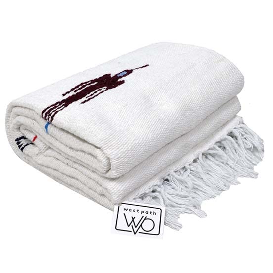 Open Road Goods Mexican Thunderbird Yoga Blanket, Handwoven Throw for Yoga, Meditation, and Home Décor – Versatile Blanket for Beach, Picnic, Camping, or Outdoor Use - color: Namaste White