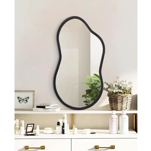 AAZZKANG Large Irregular Mirror 22"x12" Black Asymmetrical Wall Mounted Mirrors Decorative Wood Frame for Bathroom Bedroom Living Room Entryway - color: Black, size: 22"L x 12"W