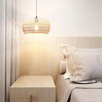 Plug in Pendant Light Rattan Hanging Lamp Pendant Light with on/Off Switch Rattan Woven Shade Hanging Lamp Plug in for Living Room Bedroom Farmhouse - color: Drum