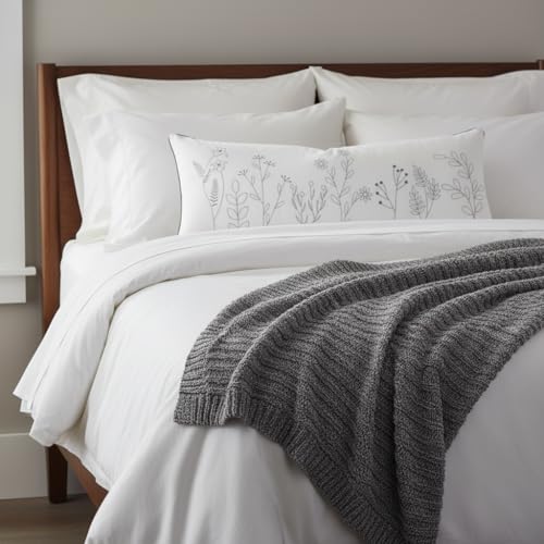 Sanmetex Spring Floral Throw Pillow Cover 14x36 Inch, Soft Decorative Lumbar Pillow Case for Sleeping Bed Bedroom Living Room and Home Décor Grey - color: Flowers and Leaves, size: 36" x 14"