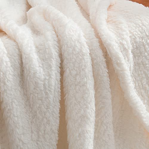 Ultra Soft Fleece Sherpa Blanket Queen Size,Lightweight Cozy Boho Bed Blanket with Decorative Tassel, Pattern Reversible, Antique White, 90”x90” - color: Antique White With Tassel, size: Queen-90" x 90"