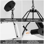 Drum Chandeliers, 18'' Drum Pendant Light Fixture with White Linen Fabric Shade, White Chandelier Adjustable Modern Farmhouse Hanging Lights for Dining Room Bedroom Kitchen Foyer Entryway - color: 18Inch White&Black