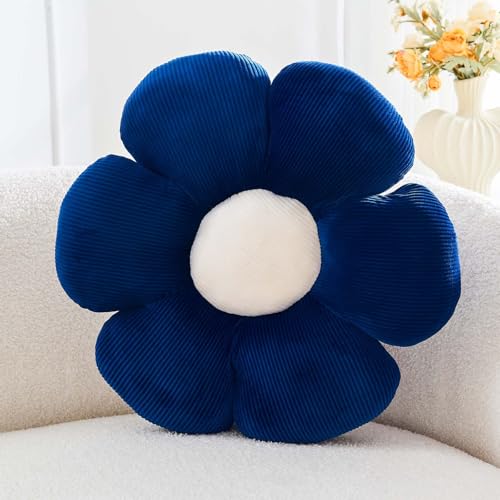 Kcvvcr Navy Flower Pillow, 19.6" Cute Flower Shaped Floor Pillow, Aesthetic Floral Plush Daisy Decorative Throw Pillows for Bed Sofa Couch - color: Al-navy, size: 19.6 Inch