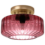 8.66" Low-Profile Purple Glass Flush Mount Ceiling Light, Gold Metal 1-Light Fixture, Easy Install Semi-Flush Lamp for Small Bedrooms, Bathrooms, Closets - color: Small, 8.66" Purple