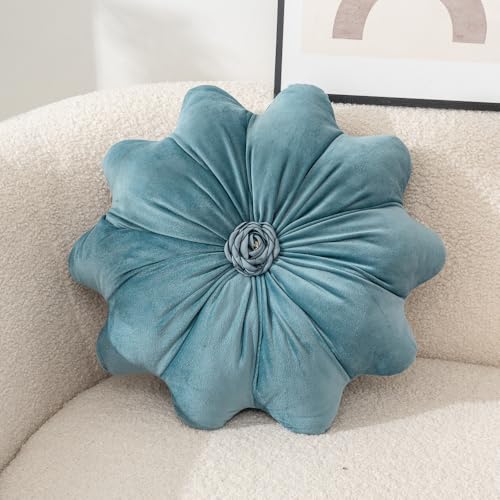 15.7 Inches Round Throw Pillows Velvet Flower Chair Cushion for Couch Sofa Chair Bed Home Decoration - color: Blue