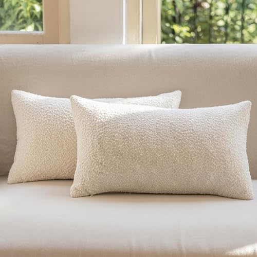 GEEORY Decorative Throw Pillow Covers 12x20 Inch Pack of 2,Textured Boucle Neutral Lumbar Cushion Cases for Bed Couch Sofa, Accent Mordern Farmhouse & Minimalist Home Decor (Cream) GE02-12 - color: Cream, size: 20" x 12" (Pack of 2)