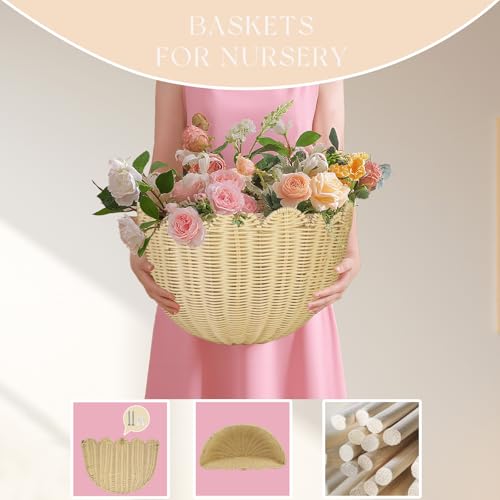 2 PCS Wave Wall Basket,15.7x10x8 in.Hand-woven by of intangible cultural Rattan Hanging Basket Woven Wicker Wall Mounted vine scallop wall basket Environmentally friendly (2)