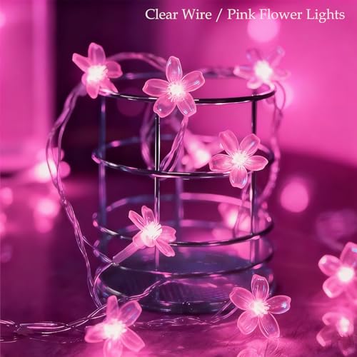 JACUXLSS Pink Cherry Blossom Flower Lights String Indoor Decor, 33Ft 100 LED Decorative Hanging Hot Aesthetic Fairy Floral Lamp for Bedroom Decorations When Valentine's Day, Wedding Party, Christmas - color: Pink