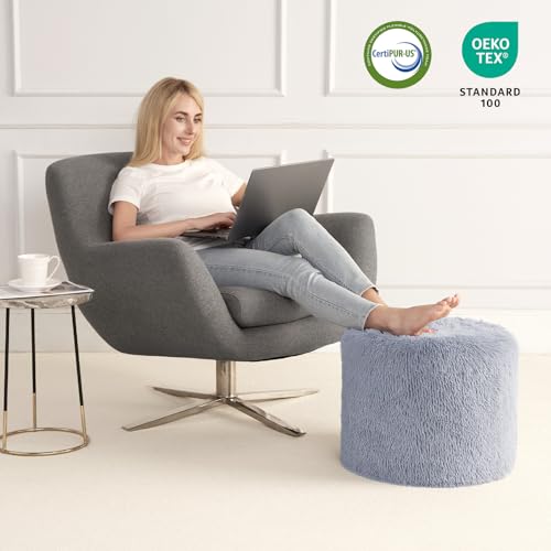 Hansleep Round Stuffed Pouf Ottoman 20 x 15, Foam Filled Faux Fur Ottoman Foot Rest for Chair with Washable Cover, Foot Stools Under Desk for Living Room & Bedroom, Grey - color: Grey, size: 20"D x 20"W x 15"H