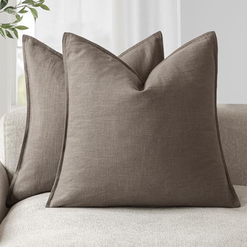 Foindtower Set of 2, Decorative Linen Solid Throw Pillow Covers Soft Accent Euro Cushion Case Farmhouse Neutral Pillowcase for Chair Couch Sofa Bedroom Living Room Home Decor 16 x 16 Inch Light coffee - color: Malt Ball, size: 16" x 16" (Pack of 2)