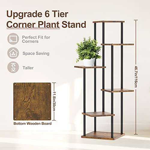Oppro 6 Tier Tall Plant Stand Indoor Outdoor, Large Wood Metal Planter Shelf Holder for Narrow Corner, Sturdy Vertical Multiple Flower Orchid Pot Decorative Rack for House Living Room Bedroom Office, Rustic Black - color: Black-6 Tier