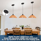 3 Pack Brown Woven Pendant Light Fixtures,11.81" Rattan Pendant Lights Farmhouse Basket Light Fixture Adjustable Boho Hanging Lamp for Kitchen Island Bedroom Dining Room Foyer Hallway - color: flower+brown
