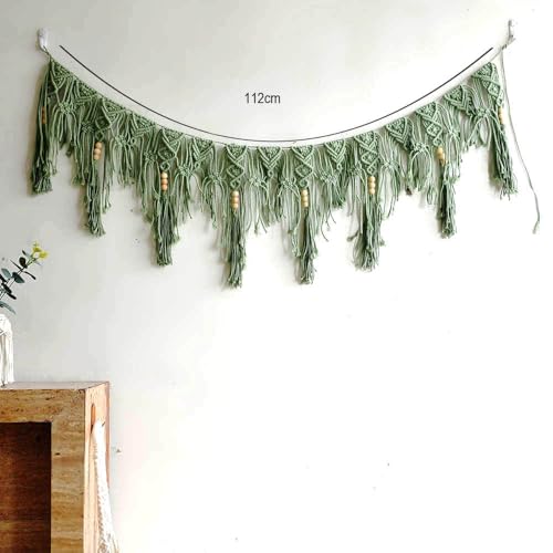 Boho Garland Banner, Macrame Hanging Fringe Tassel, Tassel Hanging decoation, Chic Handmade Boho Tassel for Home/Doorway/Window/Wedding etc Decoration Length X Highth 44"X12" (Green) - color: Green