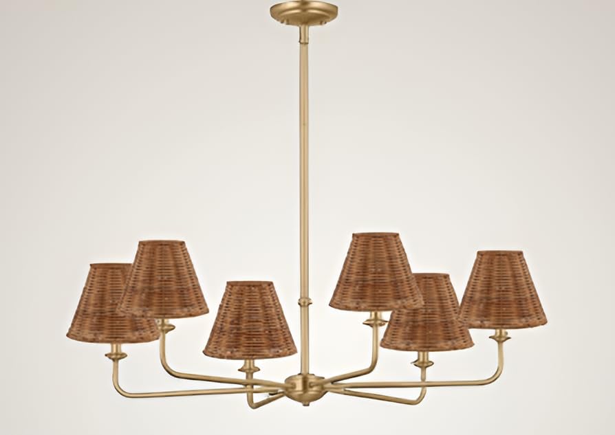 Aspen Creative 51003 Empire Clip-On Chandelier Lamp Shade, Natural Rattan, 3" Top x 6" Bottom x 5" Slant Height - color: Natural - 6"