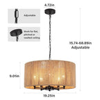5-Light Boho Rattan Chandelier, 19'' Large Farmhouse Chandeliers Hand Woven Rattan Pendant Light Fixture, Black Wicker Chandelier for Dining Room Foyer Entryway Hallway Bedroom Kitchen Living Room - color: 5-Light Black