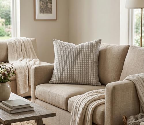 SanVia Cotton Throw Pillow Covers 20x20 – Handwoven Jacquard Texture, Fade-Resistant, No Pilling – Hidden Zipper, Decorative Cushion Cover for Sofa, Couch, Bed – Insert Not Included (Striped, Grey) - color: Graphite, size: 20" x 20"