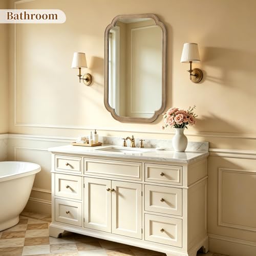 HOMECOOKIN Wood Bathroom Mirror for Wall Decor Arched Rounded Corner Rustic Wood Frame Wall Mirror Home Decorative for Vanity, Living Room, Bedroom, Entryway (20 x 30 inch, Honey A) - color: Honey a, size: 30"L x 20"W