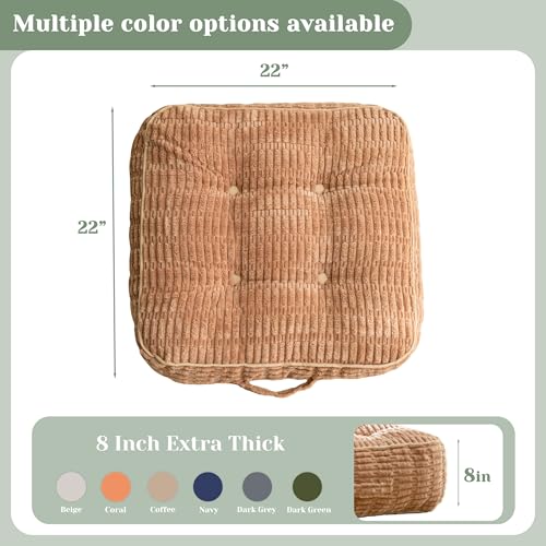 HIGOGOGO 8" Floor Pillow Cushion for Adults, Meditation Cushion Pillow, Blended Corduroy Cover, Large Square Floor Sitting for Tatami Living Room or Yoga, 2Pack, Coffee - color: Square Coffee, size: 8" Thick(Pack of 2)
