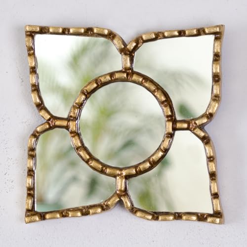Small Decorative Gold Peruvian Mirror Gallery Wall Art | Versatile square or diamond dual display, authentic leaf gilding, perfect for gallery wall sets, luxury vintage style - color: Gold