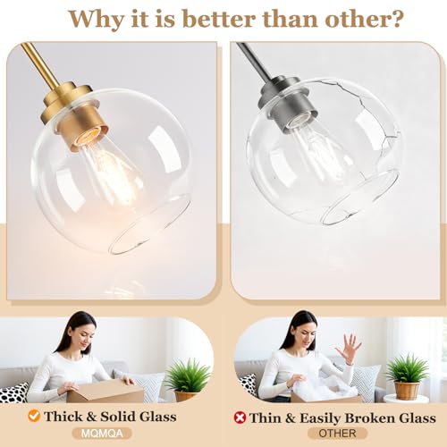 1 Pack Gold Globe Pendant Lights, Mid Century Gold Pendant Light Fixtures, Globe Pendant Lights Kitchen Island with Clear Glass Shade Adjustable Hanging Fixture for Dining Room (Bulbs not Included) - color: Brushed Gold + Milky White Glass 1 Pack
