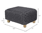 COTTON CRAFT Braided Footrest - Handknitted Dori Foot Stool with Sturdy Wood Legs – Handmade Boho Leg Rest - Small Spaces Under Desk Living Room Entryway Low Footstool Pouf - 16.5x12x9.5 - Grey - color: Cotton - Grey