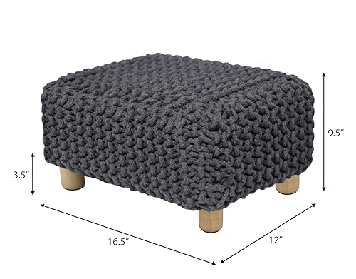 COTTON CRAFT Braided Footrest - Handknitted Dori Foot Stool with Sturdy Wood Legs – Handmade Boho Leg Rest - Small Spaces Under Desk Living Room Entryway Low Footstool Pouf - 16.5x12x9.5 - Grey - color: Cotton - Grey