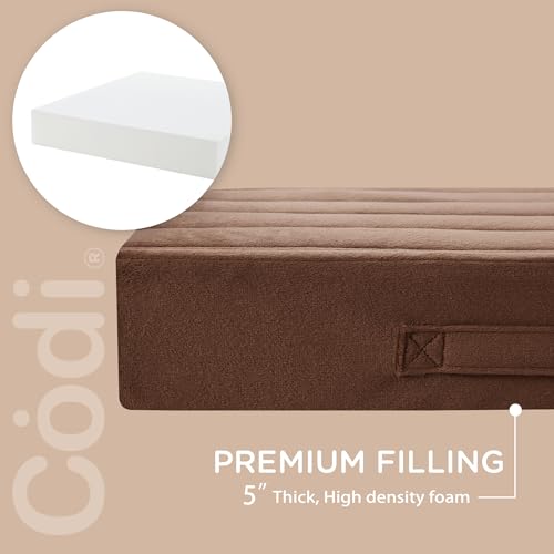 Codi High Density Foam Floor Pillow 2 Sets, 5" Thick Large Meditation Cushions Seating for Adults and Yoga Sitting, Washable Thick Couch Cushion with Soft Tufted Covers - 22 inch Coffee - color: Coffee, size: 22 Inch (Pack of 2)