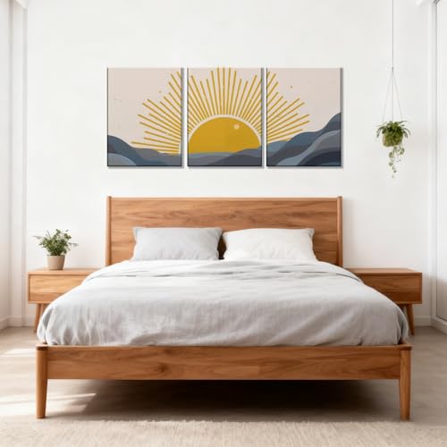 Frimeeme Modern Sun Boho Wall Art Set of 3,Boho Sun Canvas Print Set,12" x 16" Each Framed, for Living Room/Office/Bedroom/Kids Room