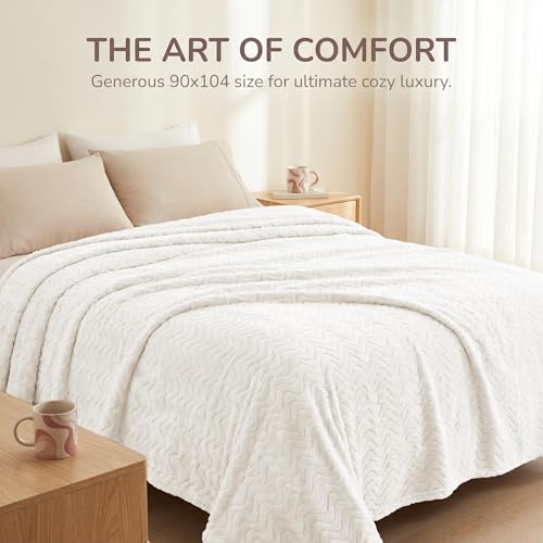 Exclusivo Mezcla Fleece Bed Blanket Twin Size, Lightweight Jacquard for Spring Summer, Soft Cozy Breathable Blankets, Ivory, 90x66 Inches - color: Ivory, size: Twin ( 90x66 IN )