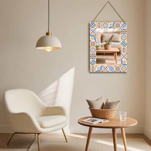 Rectangle Mirror for Wall, 12"x16" Decorative Mirrors, Yellow Mosaic Mirrors, Wall Decor Mirror with Hanging Rope for Living Room, Entryway, Bedroom, Dining, Kitchen - color: Mosaic Yellow