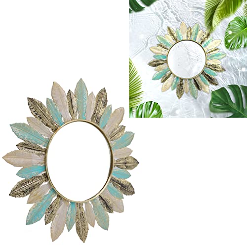 CHICIRIS Modern Minimalist Sunburst Metal Wall Mirror 16.1 Inch Round Decorative Cosmetic Mirror for Bedroom Bathroom Living Room Office