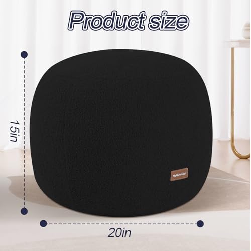 MeMoreCool Stuffed Round Pouf Ottoman Foot Rest, Floor Pouf Foot Stool with Soft Foam Chunk Filling, Small Round Ottoman Footstool Circle Footrest for Living Room, Black - color: Teddy Black