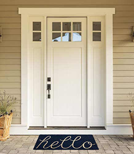 DII Hello Coir Fiber Doormat Non-Slip Durable Outdoor/Indoor, Pet Friendly, 18x30, Navy - color: Navy